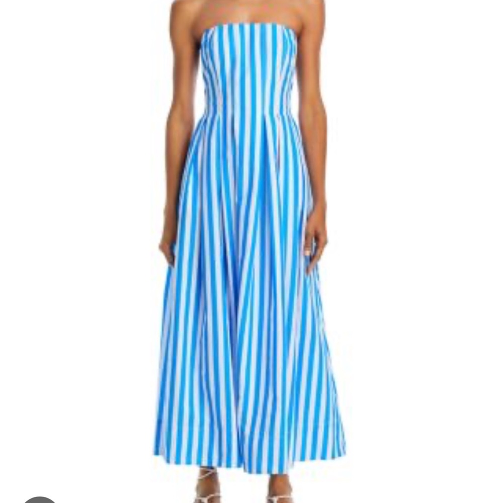 Aqua Blue and White Strapless A-line Maxi Dress